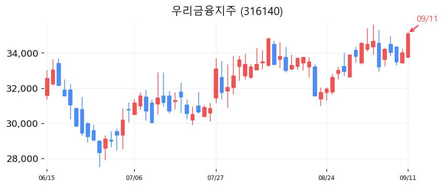 우리금융지주 캔들차트